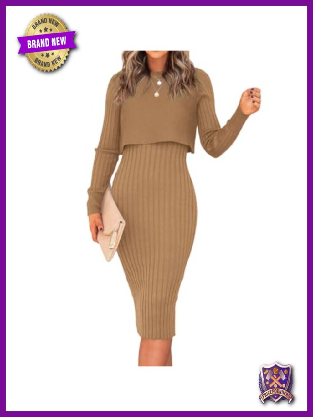 Women's 2 Piece Ribbed Knit Sweater Dress Set Crop Top Bodycon Midi Dress